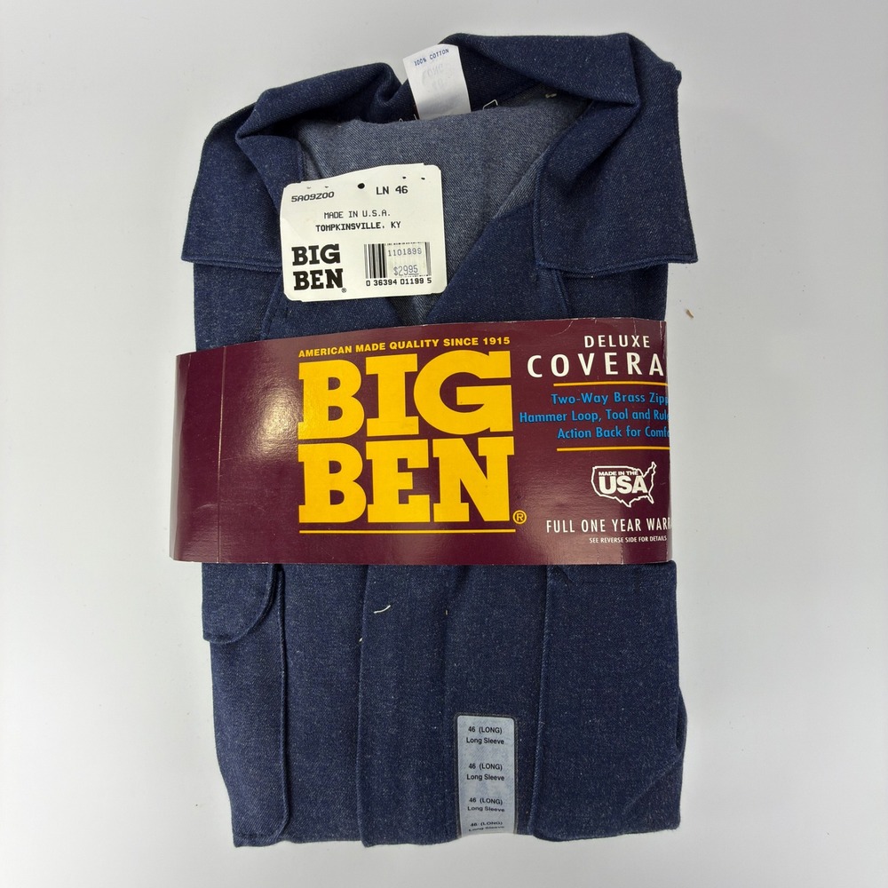 Big Ben Deluxe Coverage Denim Coveralls Mens 46 Long Blue 7LRKK411R Made in USA